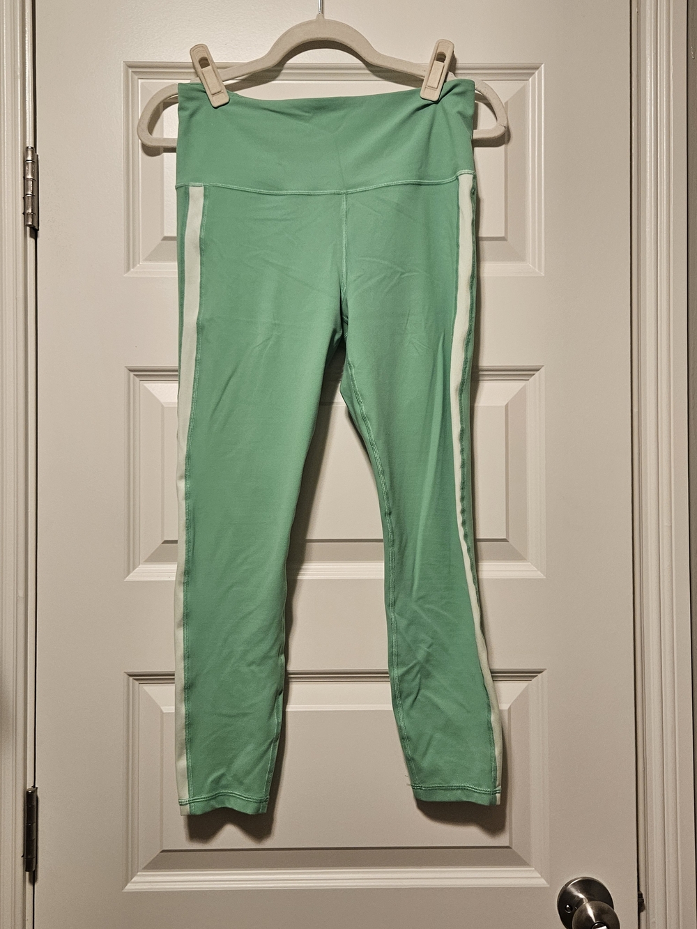 Athleta Mint Green Leggings with White Side Stripes